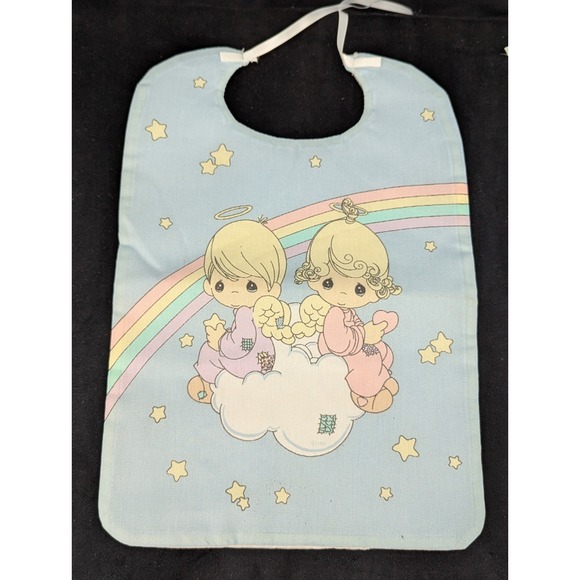 Lot of 4 Vintage Precious Moments Homemade Baby Bib Fabric Pastels Angels Babies - Picture 7 of 13